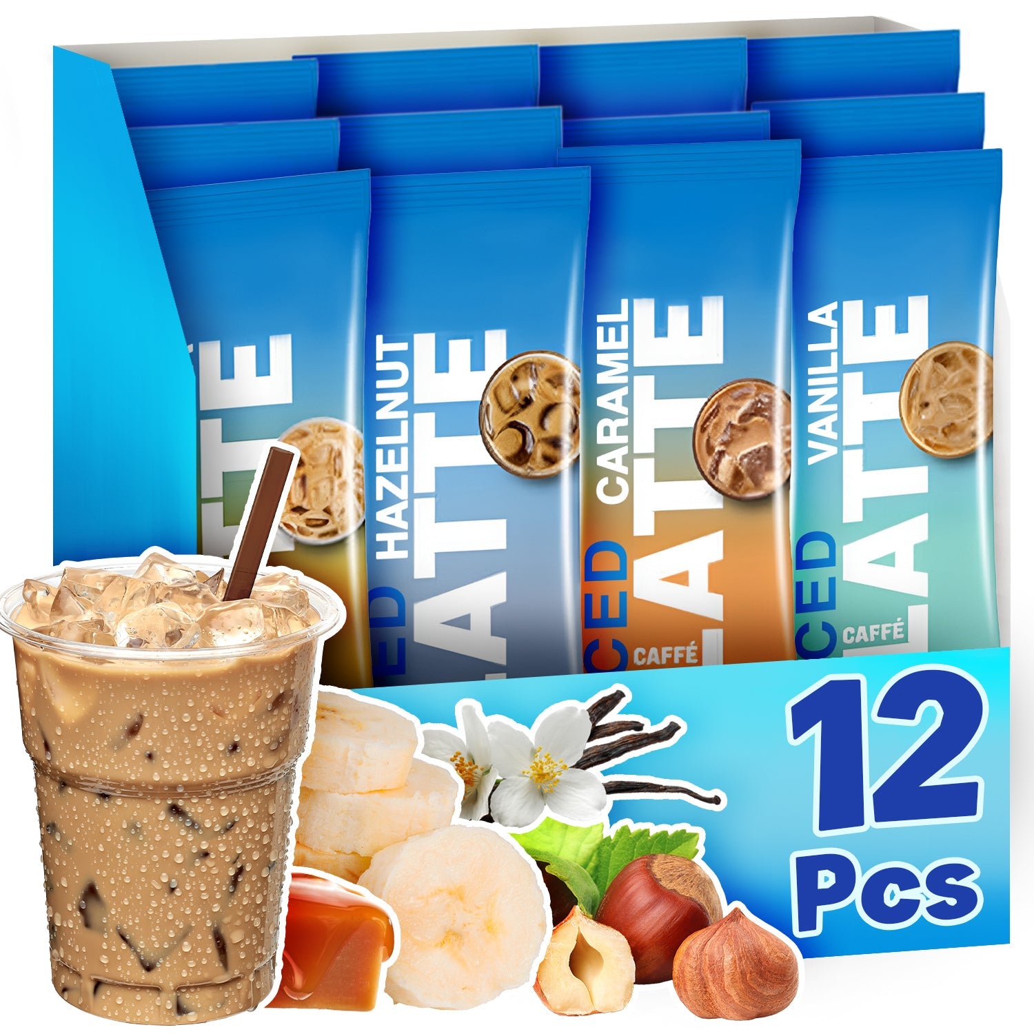 Iced Coffee Variety Pack – 12 Instant Sticks, 6 Flavors