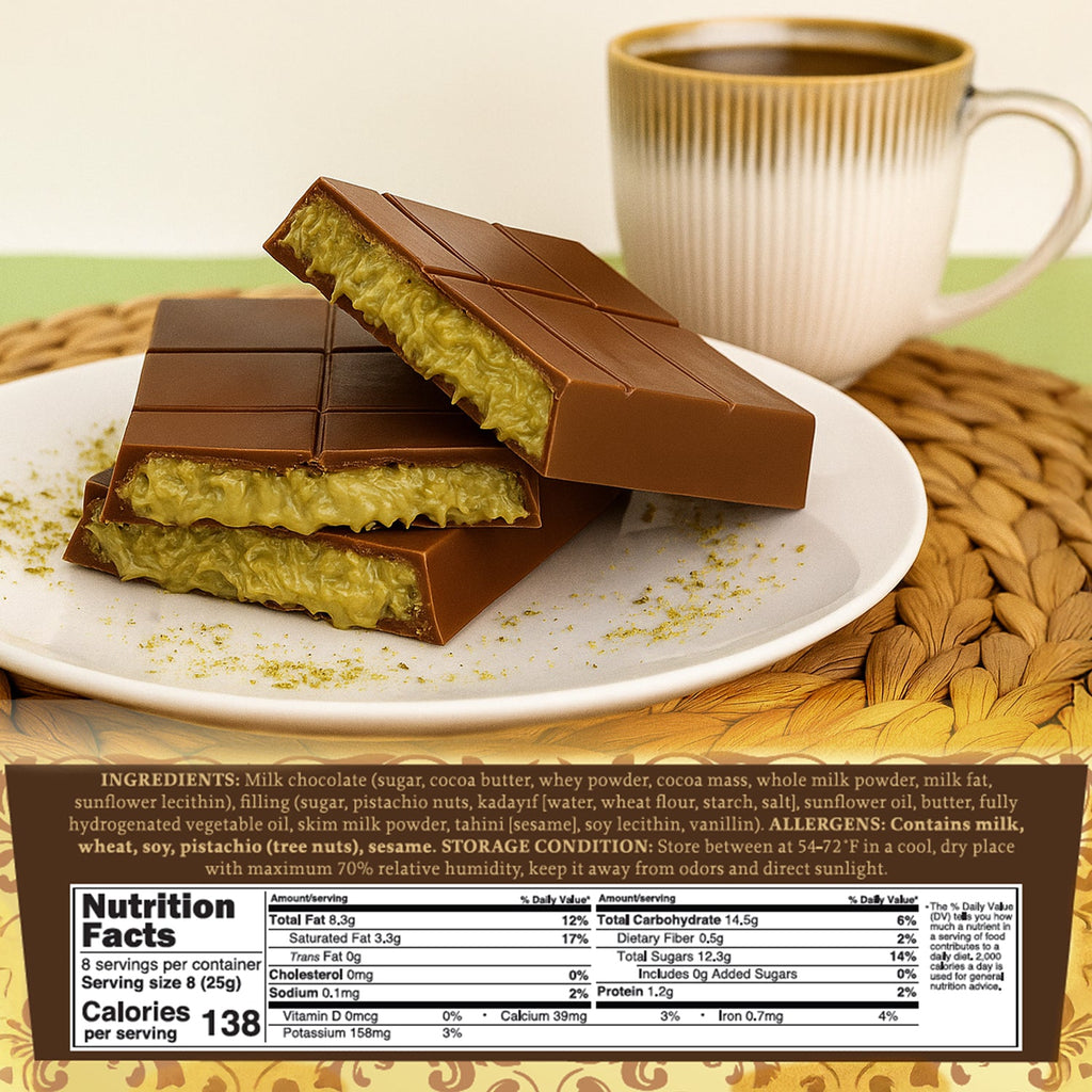 Dubai Chocolate Kunafa Pistachio Indulge in the irresistible delight 7oz Bar