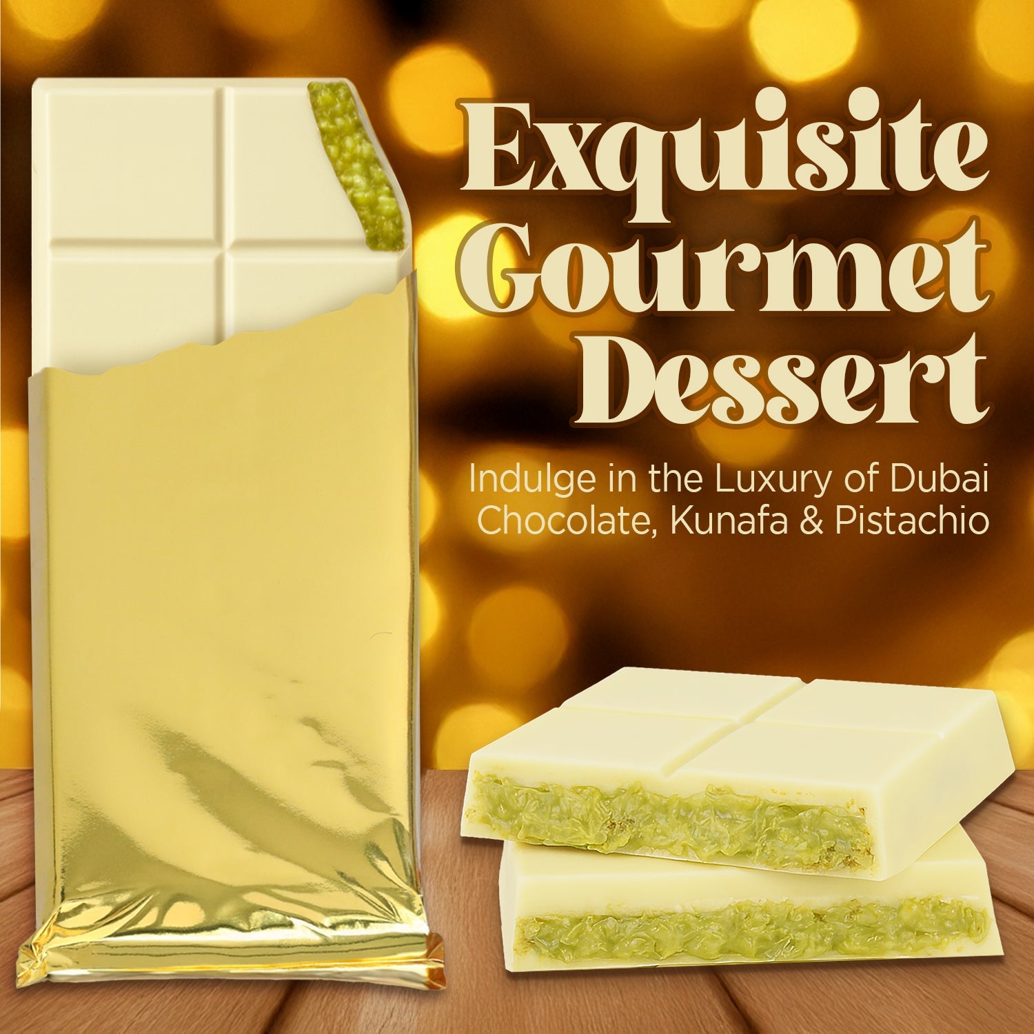 White Dubai Chocolate Crispy Knafeh Pistachio Bar 7oz