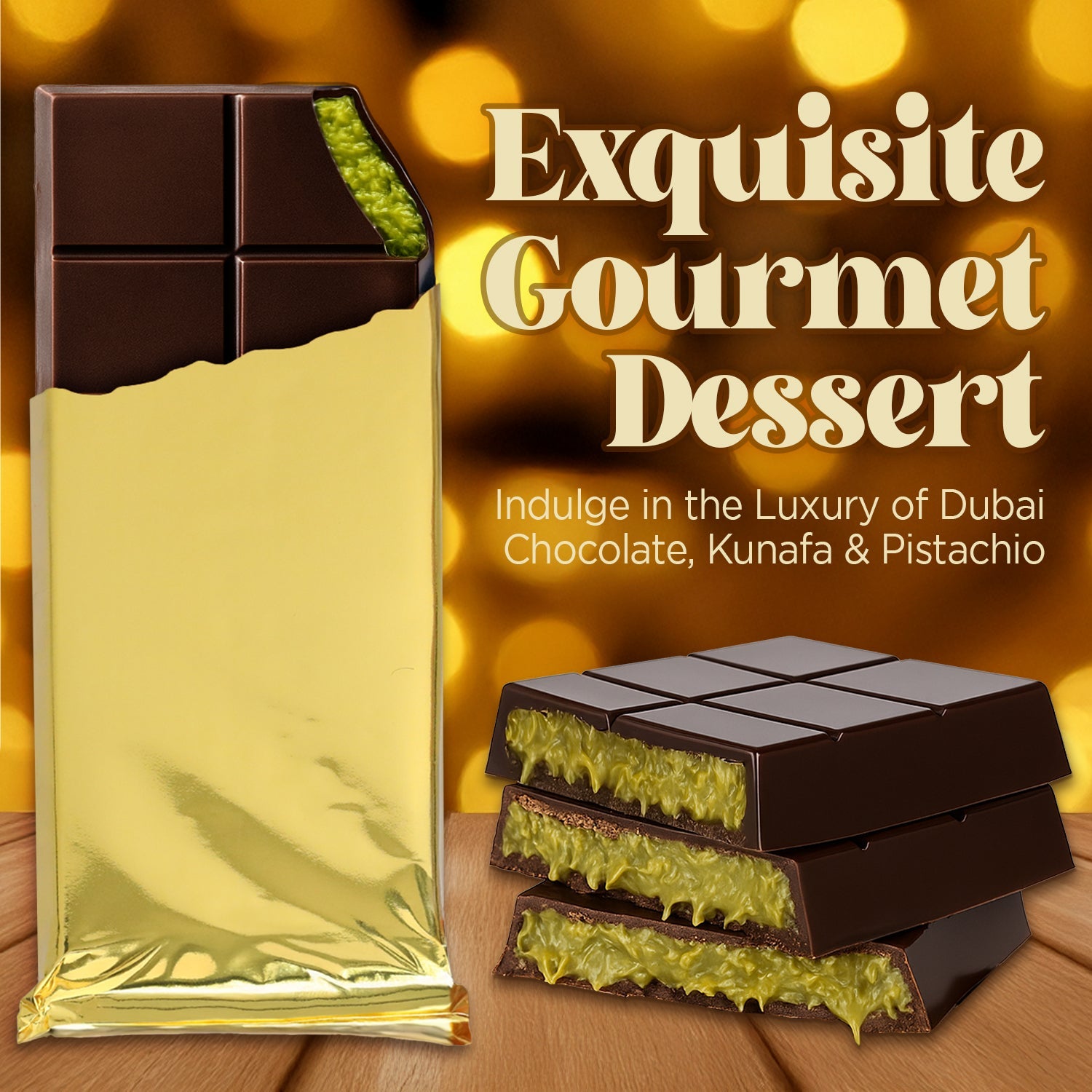 Dark Chocolate Dubai Crispy Knafeh Pistachio Bar 7oz