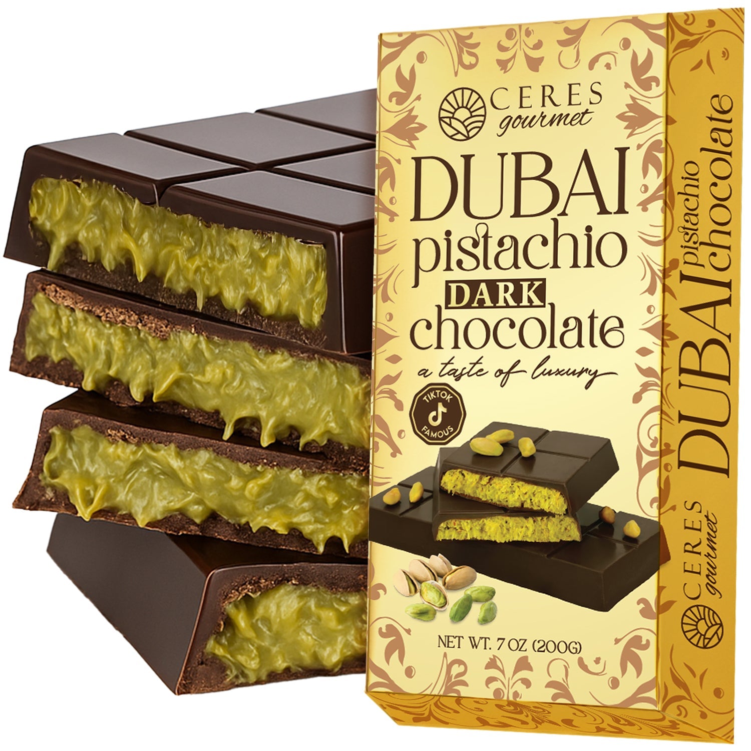 Bulk Size Milky Dubai Chocolate Pistachio Bar - 7oz -50Pcs