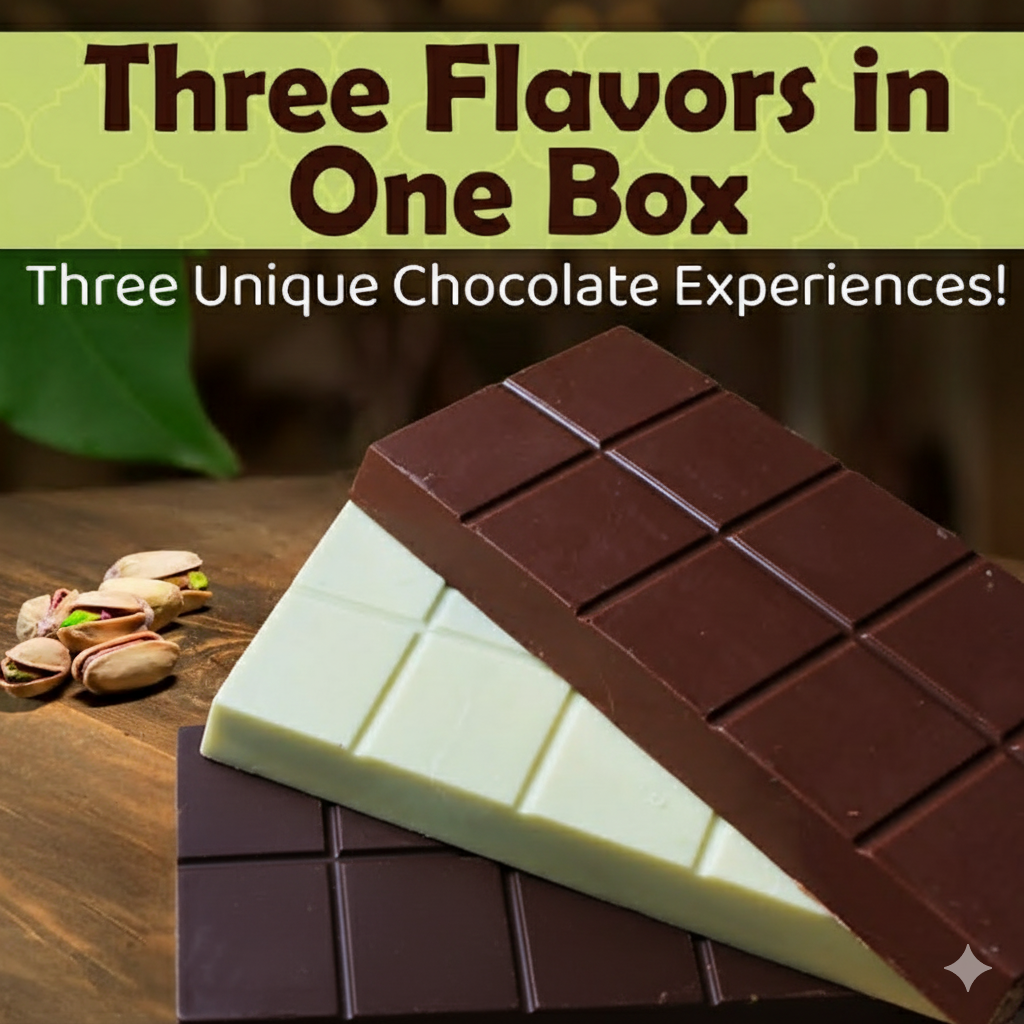 Dubai Chocolate Crispy Knafeh Trio (Milk, White & Dark Chocolate)