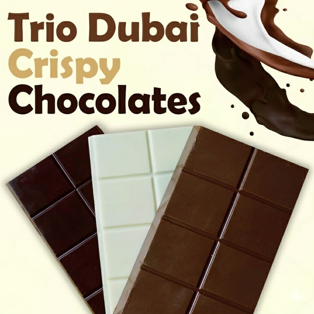 Dubai Chocolate Crispy Knafeh Trio (Milk, White & Dark Chocolate)