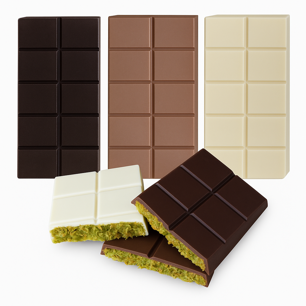 Dubai Chocolate Crispy Knafeh Trio (Milk, White & Dark Chocolate)