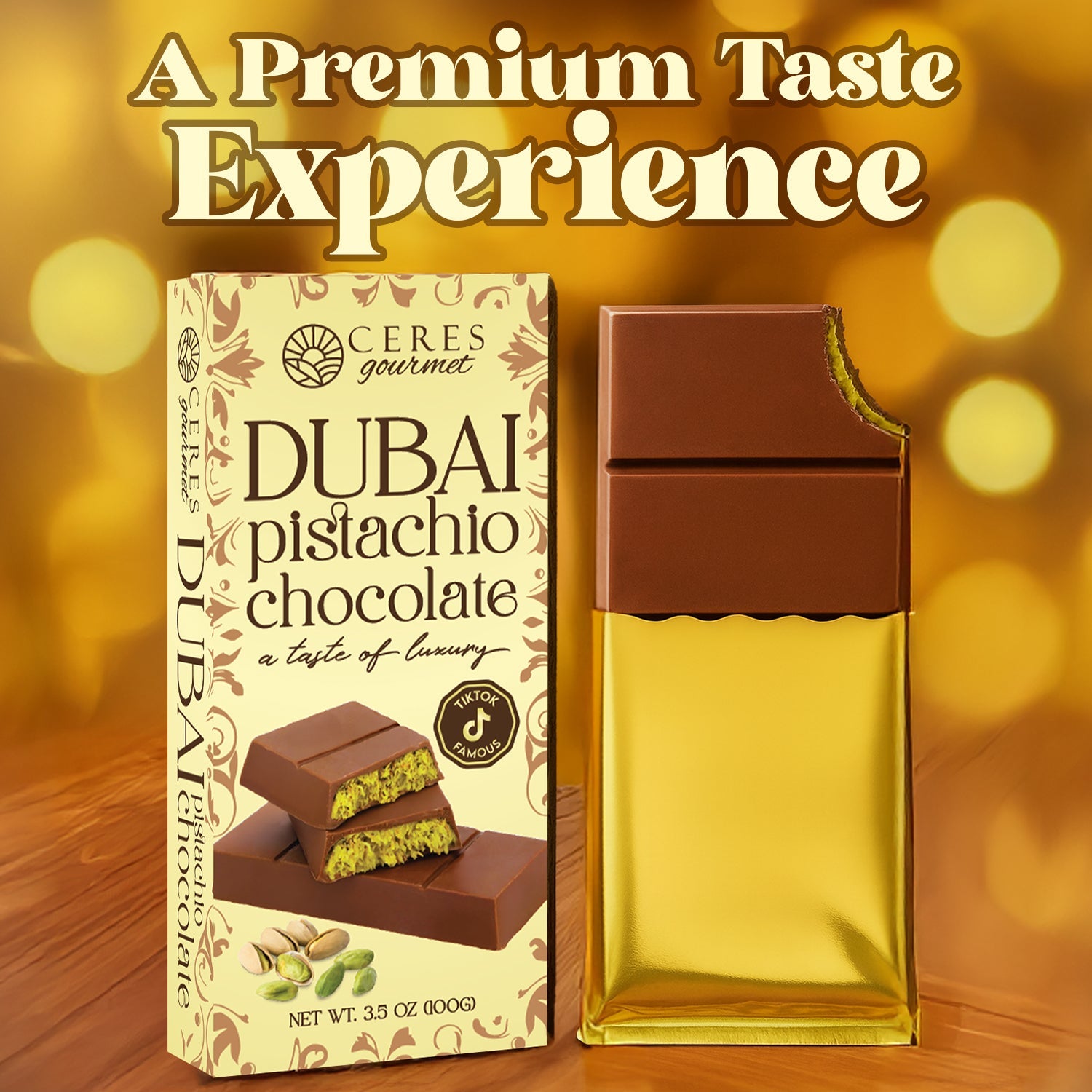 Dubai Chocolate Bar Pistachio with Milky Chocolate and Knafeh - 3.5 Oz