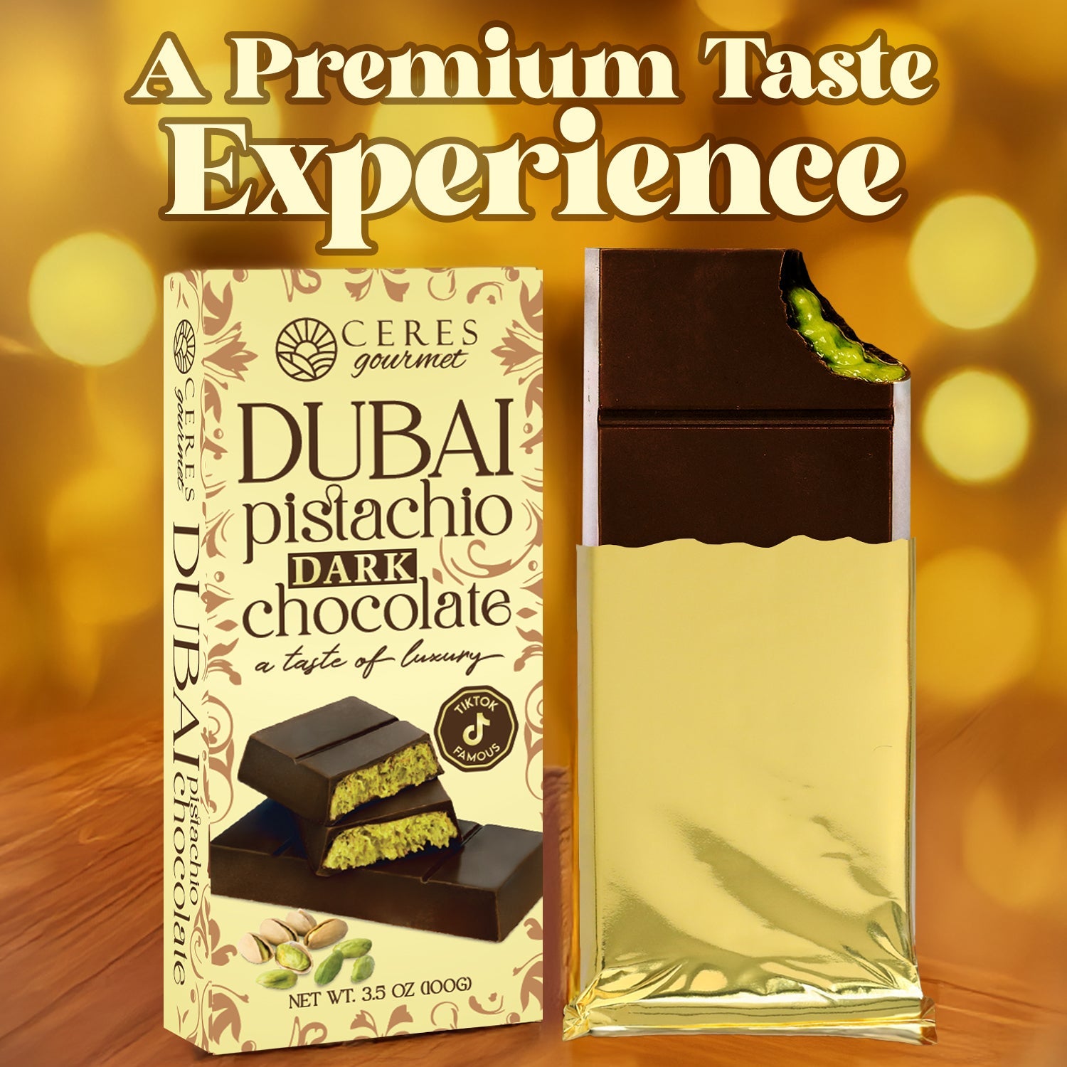 Dubai Chocolate Bar Pistachio with Dark Chocolate & Knafeh -  3.5  Oz