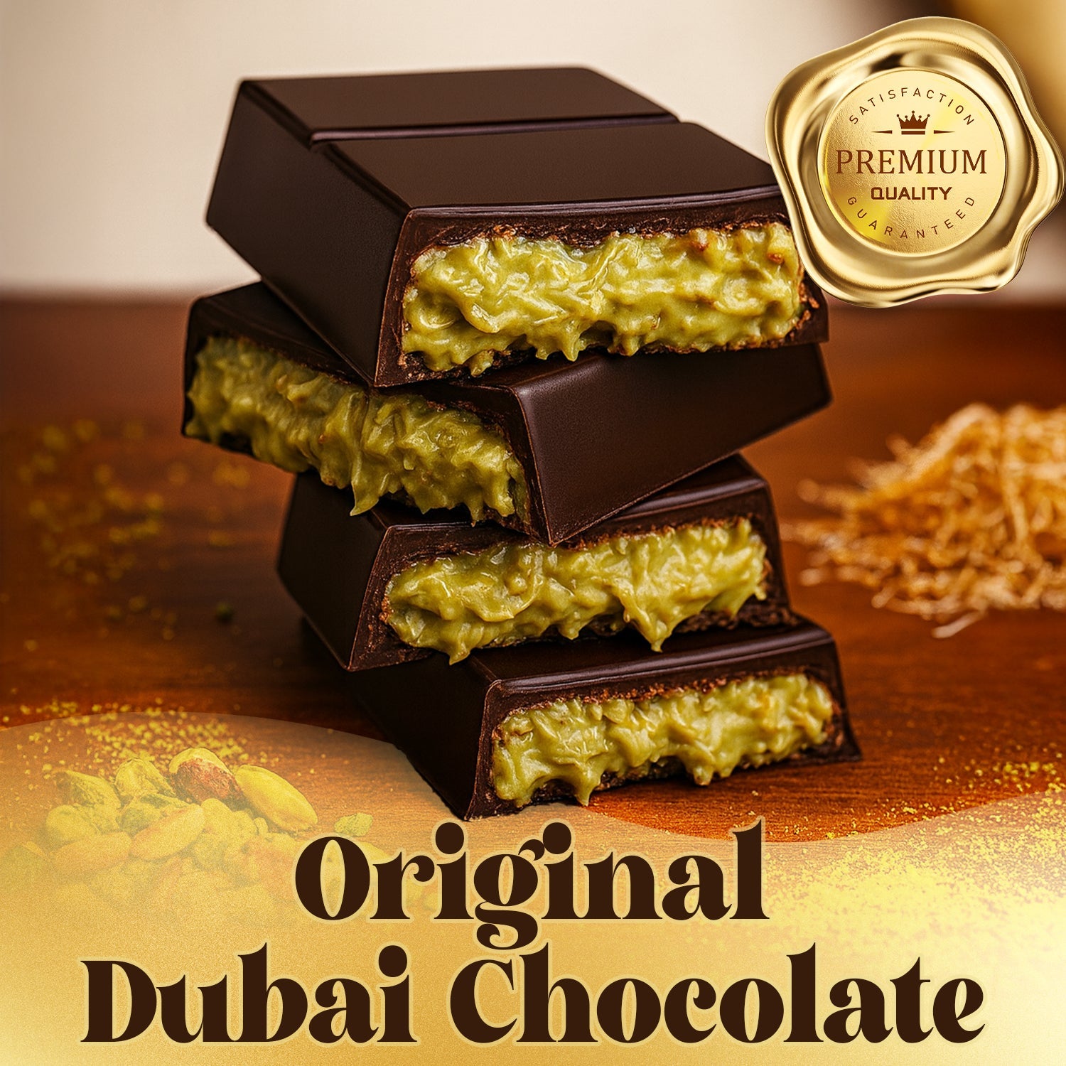 Dubai Chocolate Bar Pistachio with Dark Chocolate & Knafeh -  3.5  Oz