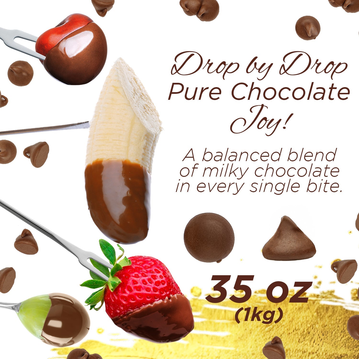 Chocolate Drops – Milky, Dark and White, 35 oz