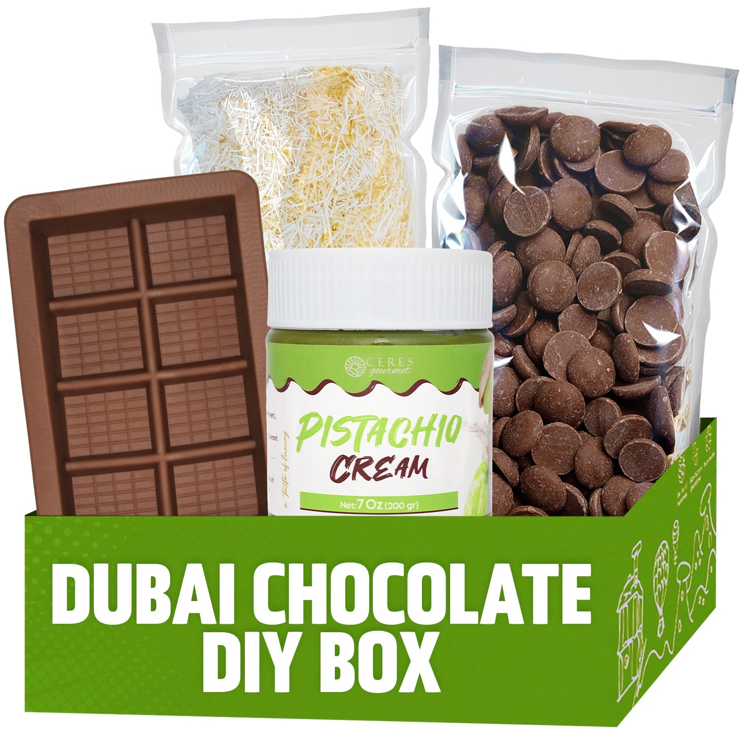 Dubai Chocolate Bar DIY Set - Milky - Dark or White Chocolate