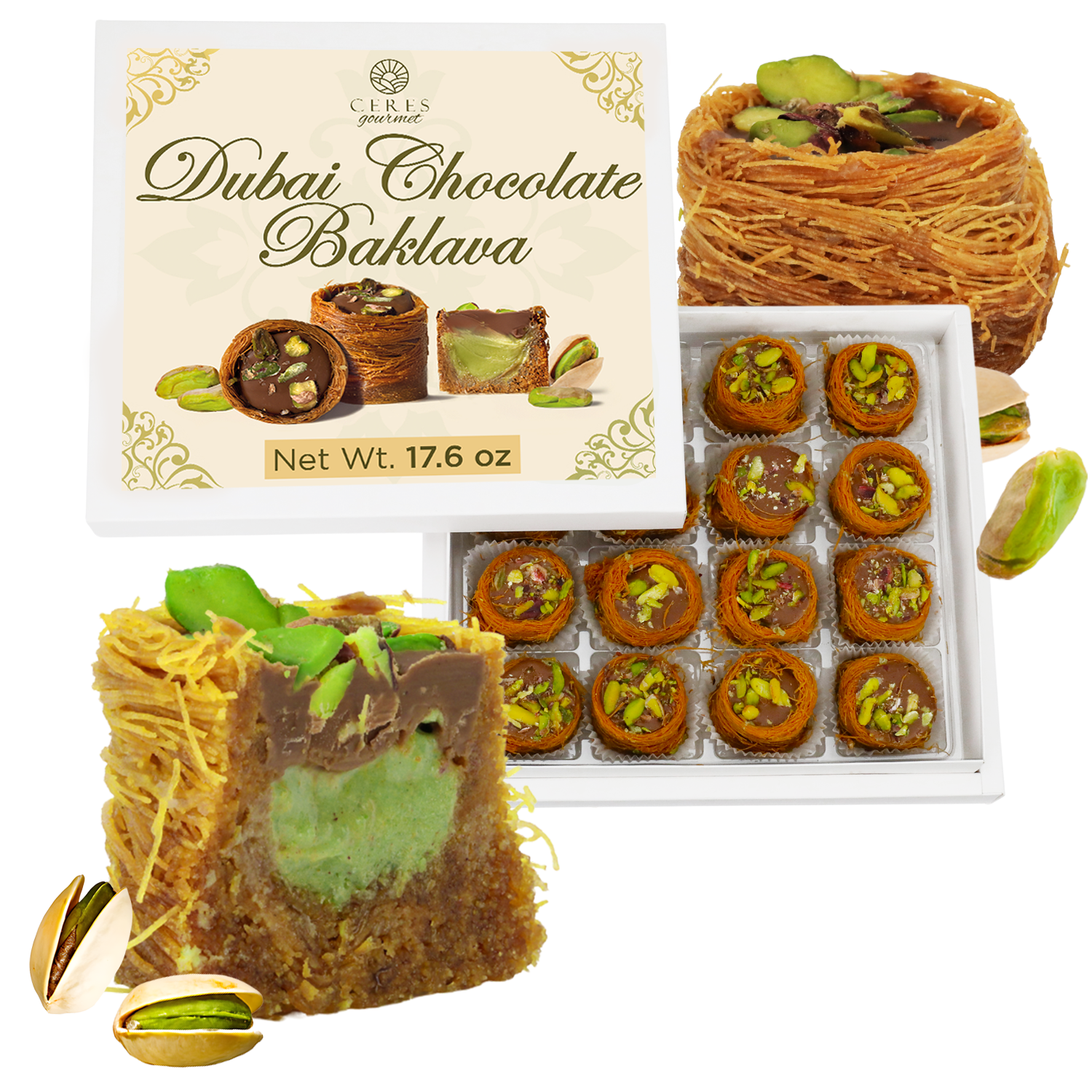 Dubai Chocolate Pistachio Baklava with Kataifi