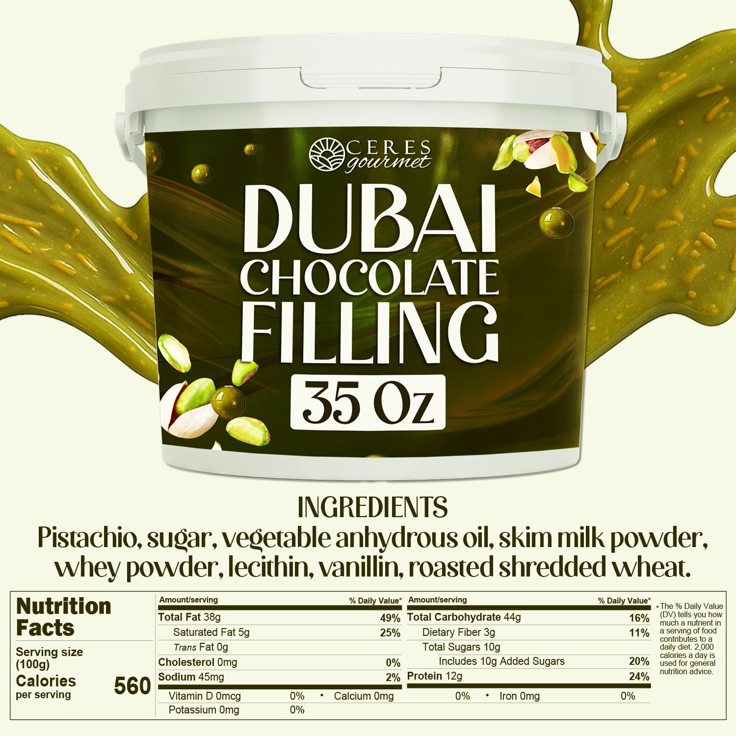 Premium Pistachio & Kataifi Filling – For Dubai Chocolate Creations – 2.2 lb and 6.6 lb