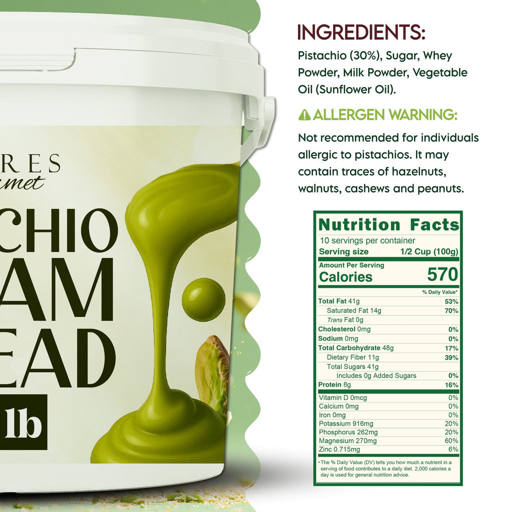 Professional Pistachio Cream for Dubai Chocolate Bars, Brownie and Pancake or Pastry, and Dessert Applications 2.2 lb / 6.6 lb / 11 lb