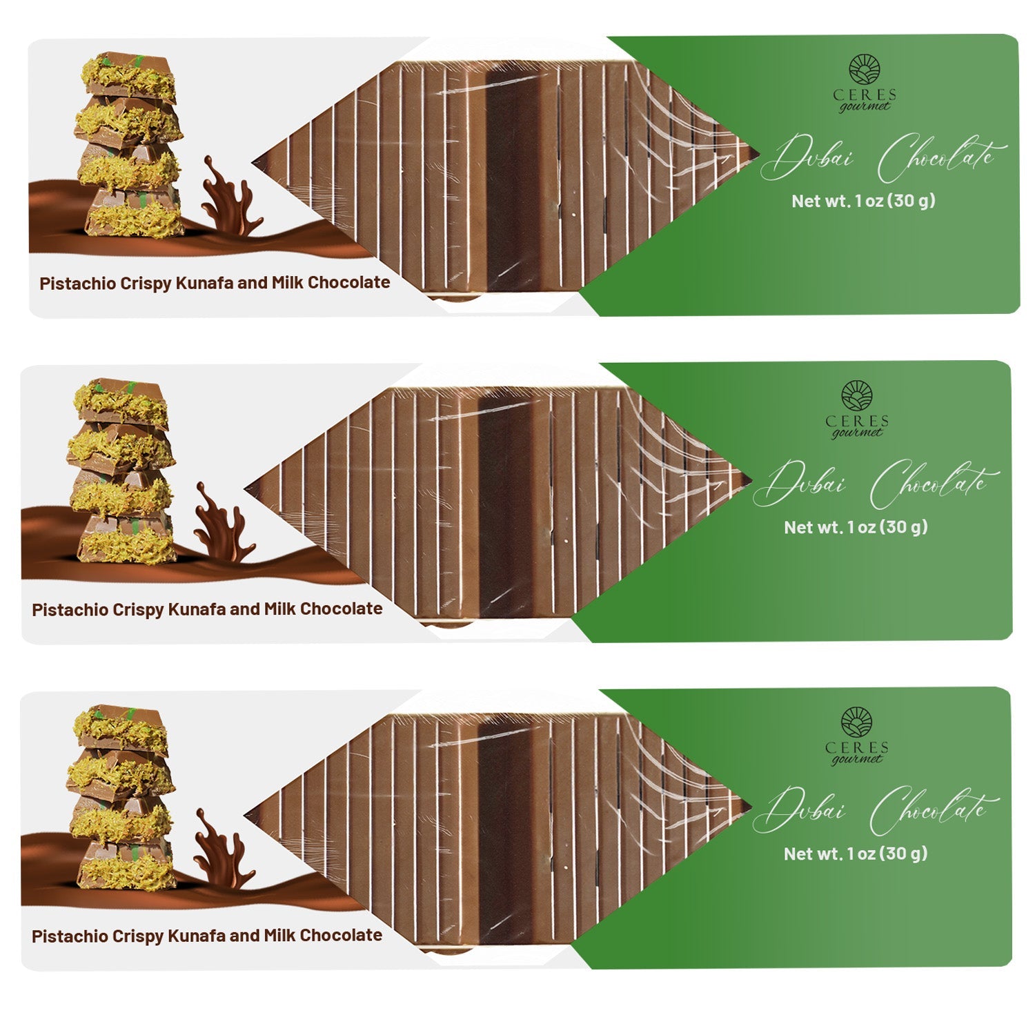 Dubai Chocolate Pistachio Kataifi Bars 3 or 5 Packs - Each 1 oz