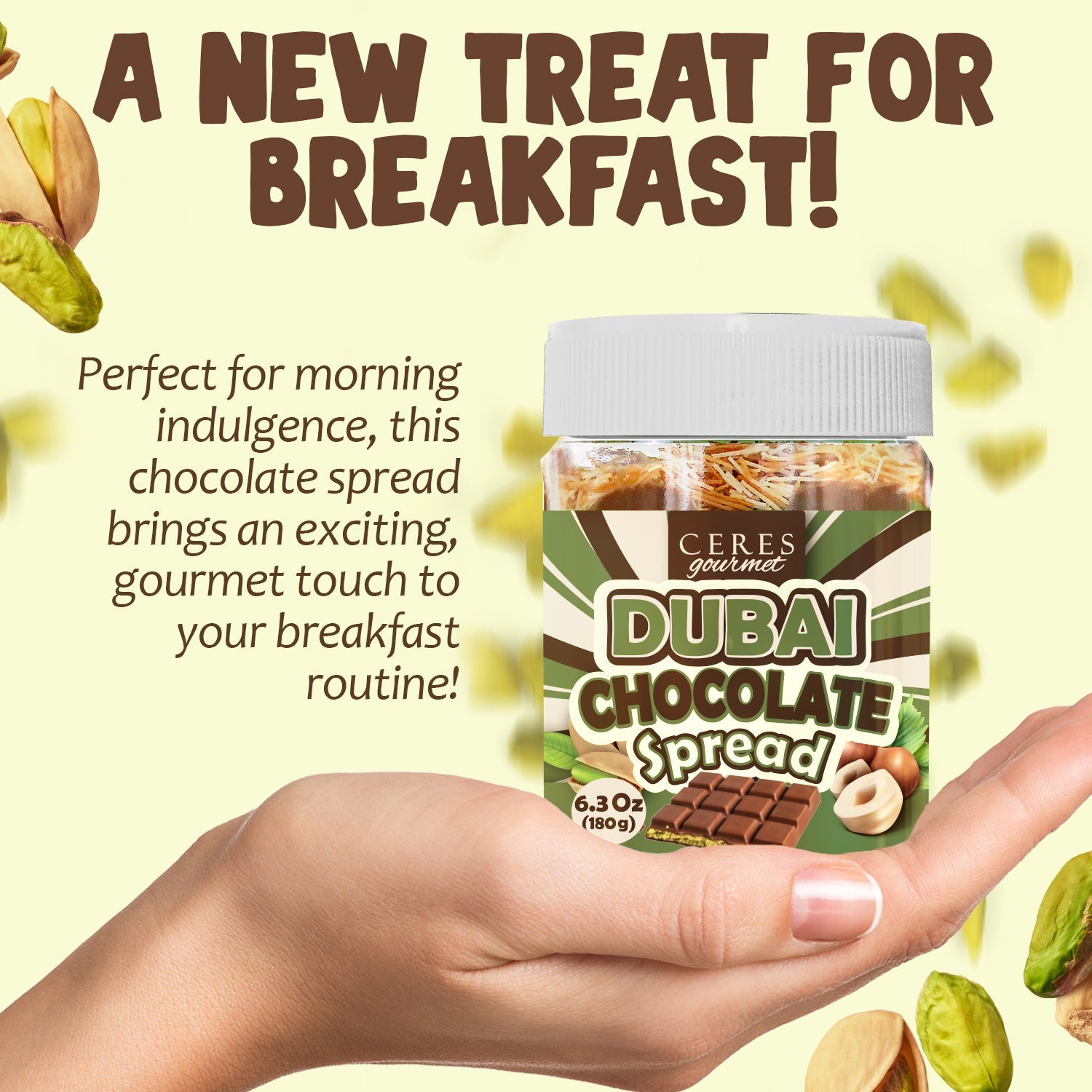 Dubai Chocolate Spread – 6.35 oz for Breakfast, Snacks, and Desserts