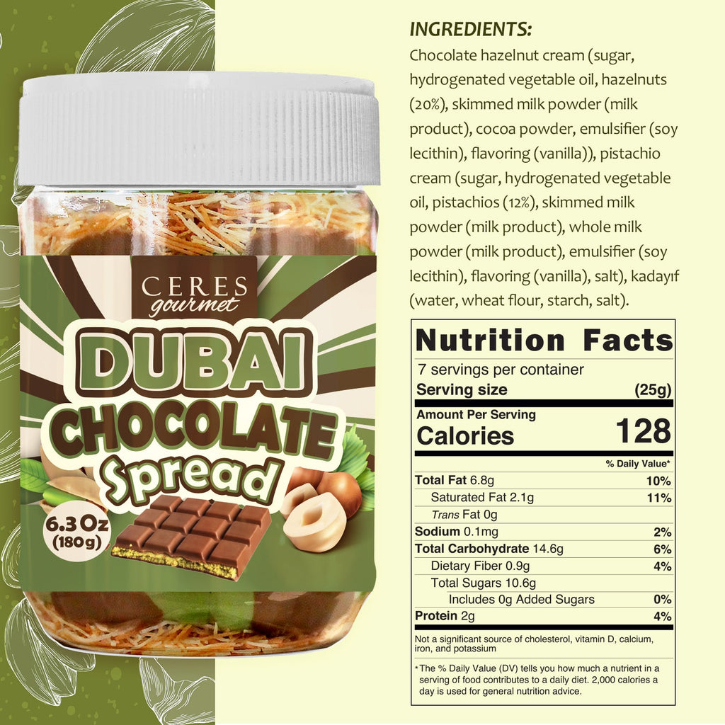 Dubai Chocolate Spread – 6.35 oz for Breakfast, Snacks, and Desserts