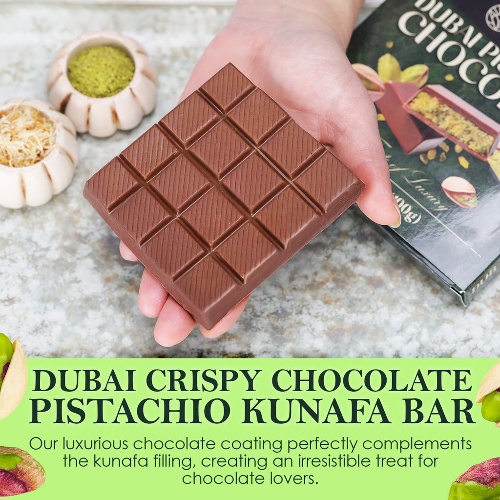 Dubai Chocolate Pistachio Bar Mlky Chocolate & Crispy Knafeh – 3.5oz