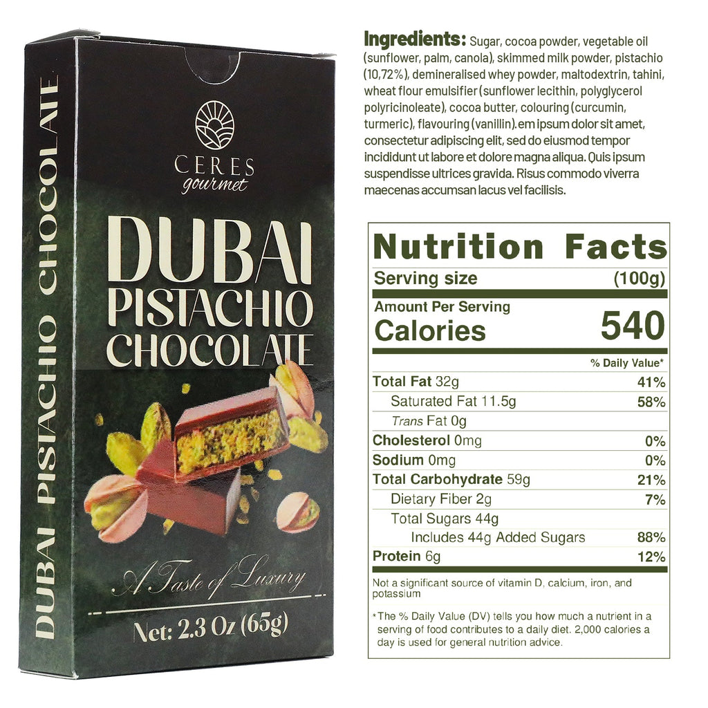 Dubai Chocolate Pistachio Bar – 2.3oz (65g)
