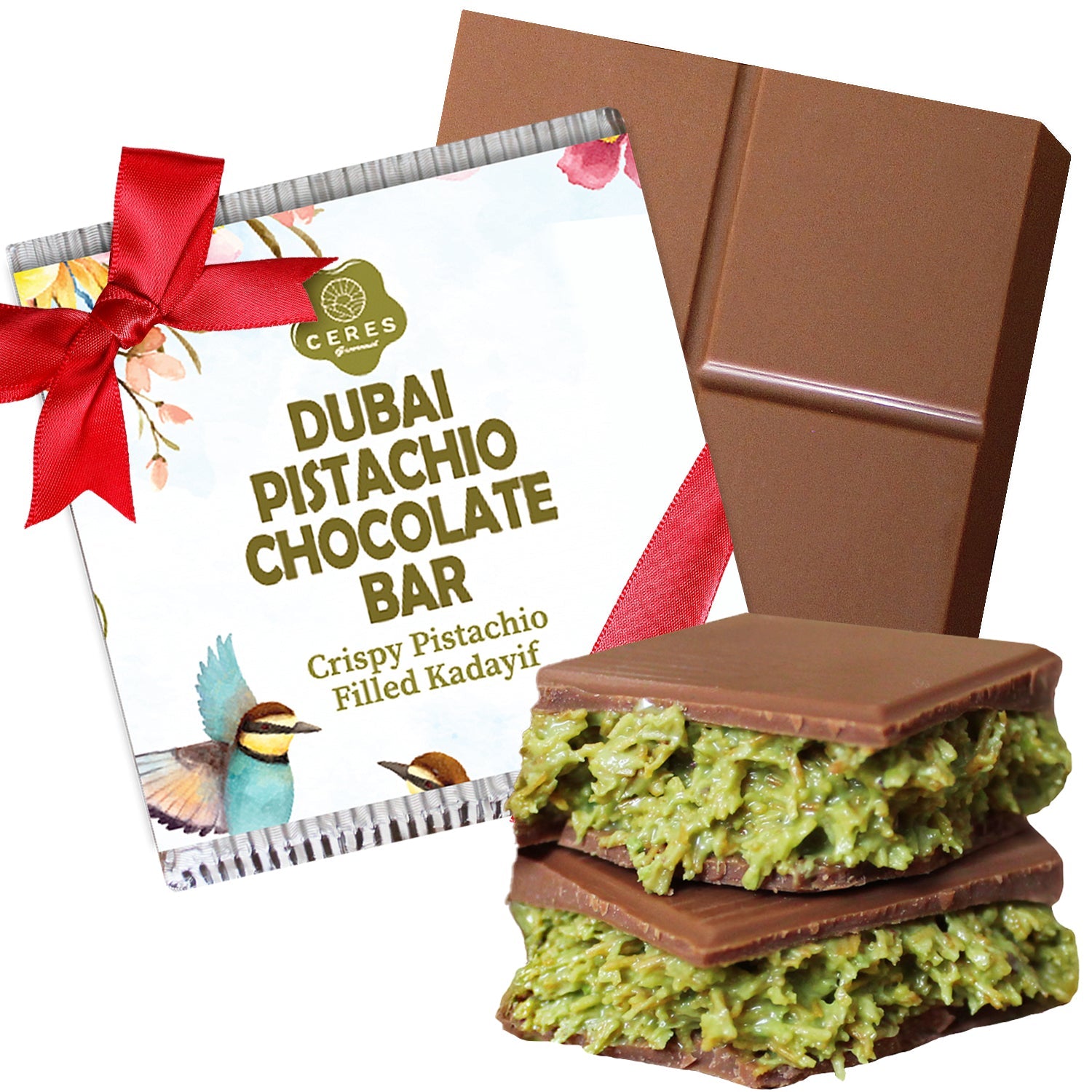 Dubai Chocolate Pistachio Bar 3.5 Oz Square, Luxury Halloween Chocolate