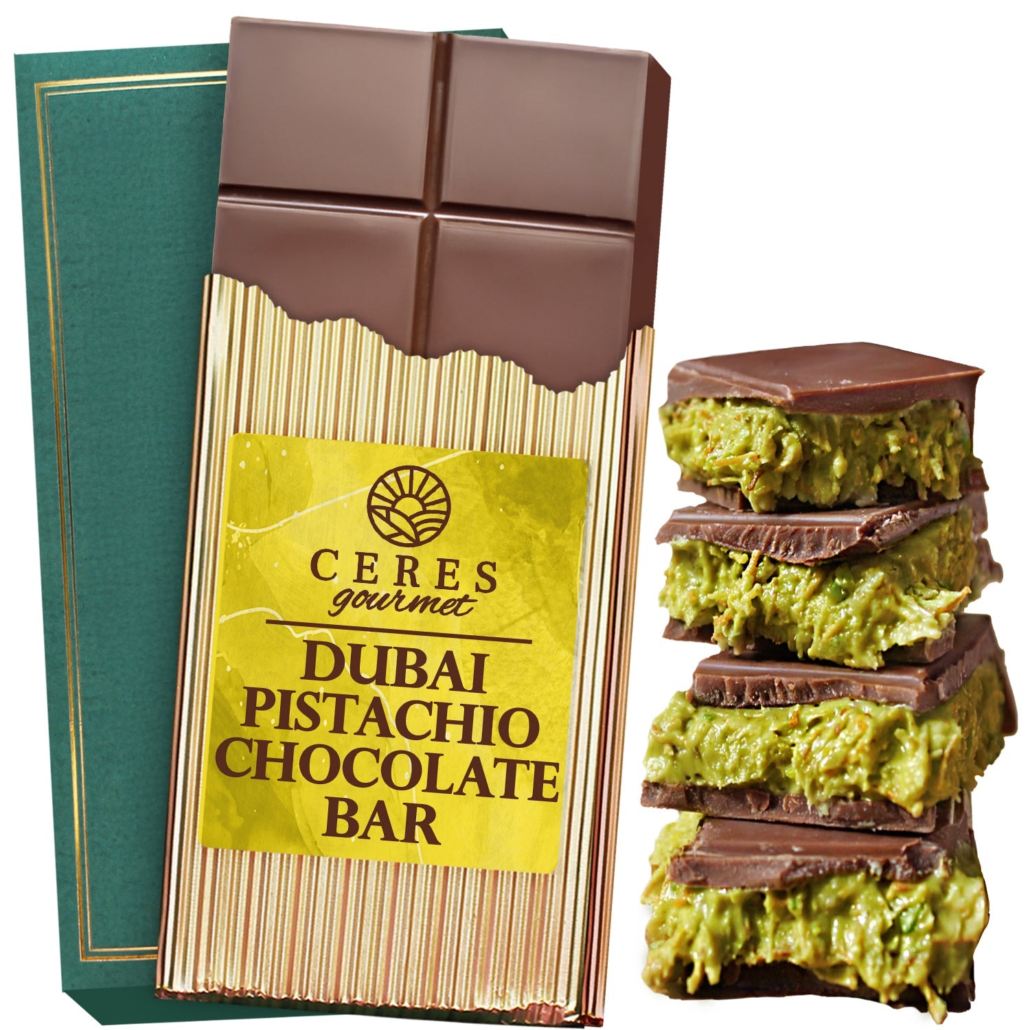 Viral Dubai Chocolate Pistachio Bar 7 oz with Elegant Box