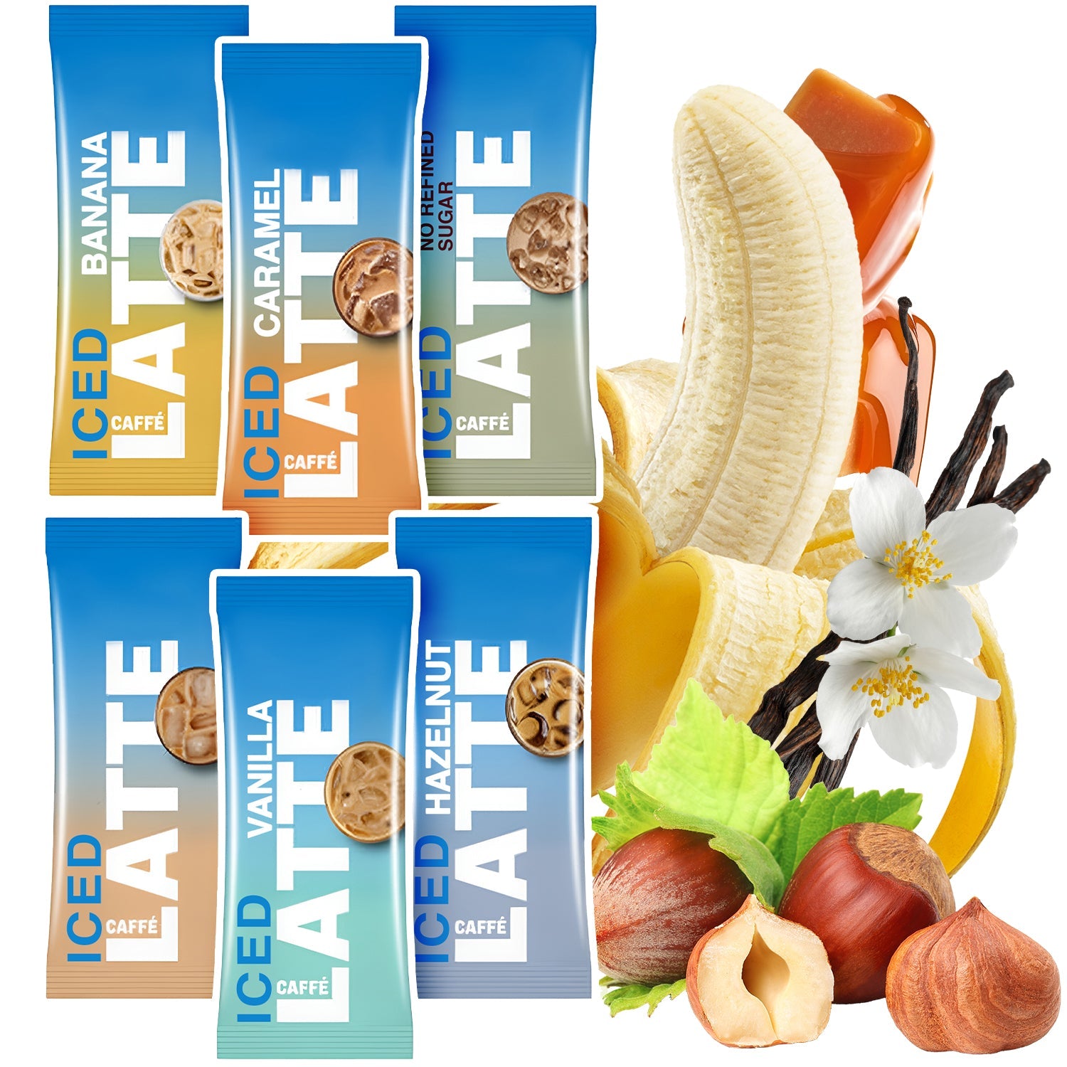 Iced Coffee Variety Pack – 12 Instant Sticks, 6 Flavors