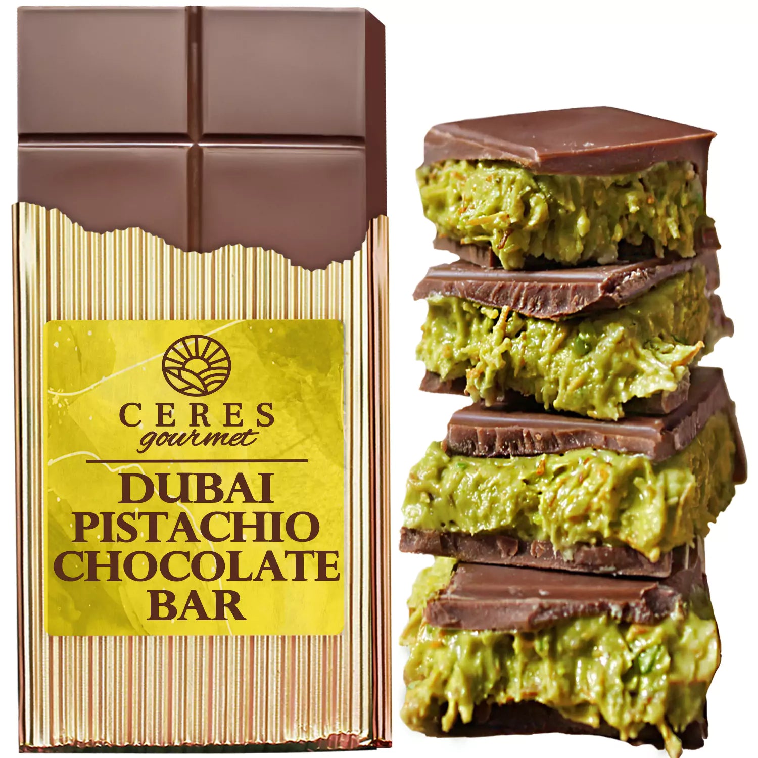 50 Pcs Special Viral Dubai Chocolate Pistachio Crispy Bar 7 oz. with Elegant Box