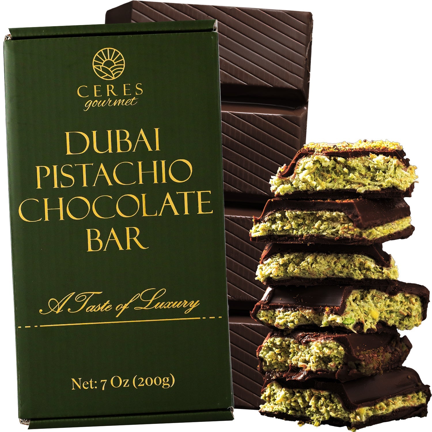 Viral Dubai Chocolate Bar Dark 75% Pistachio 7 oz