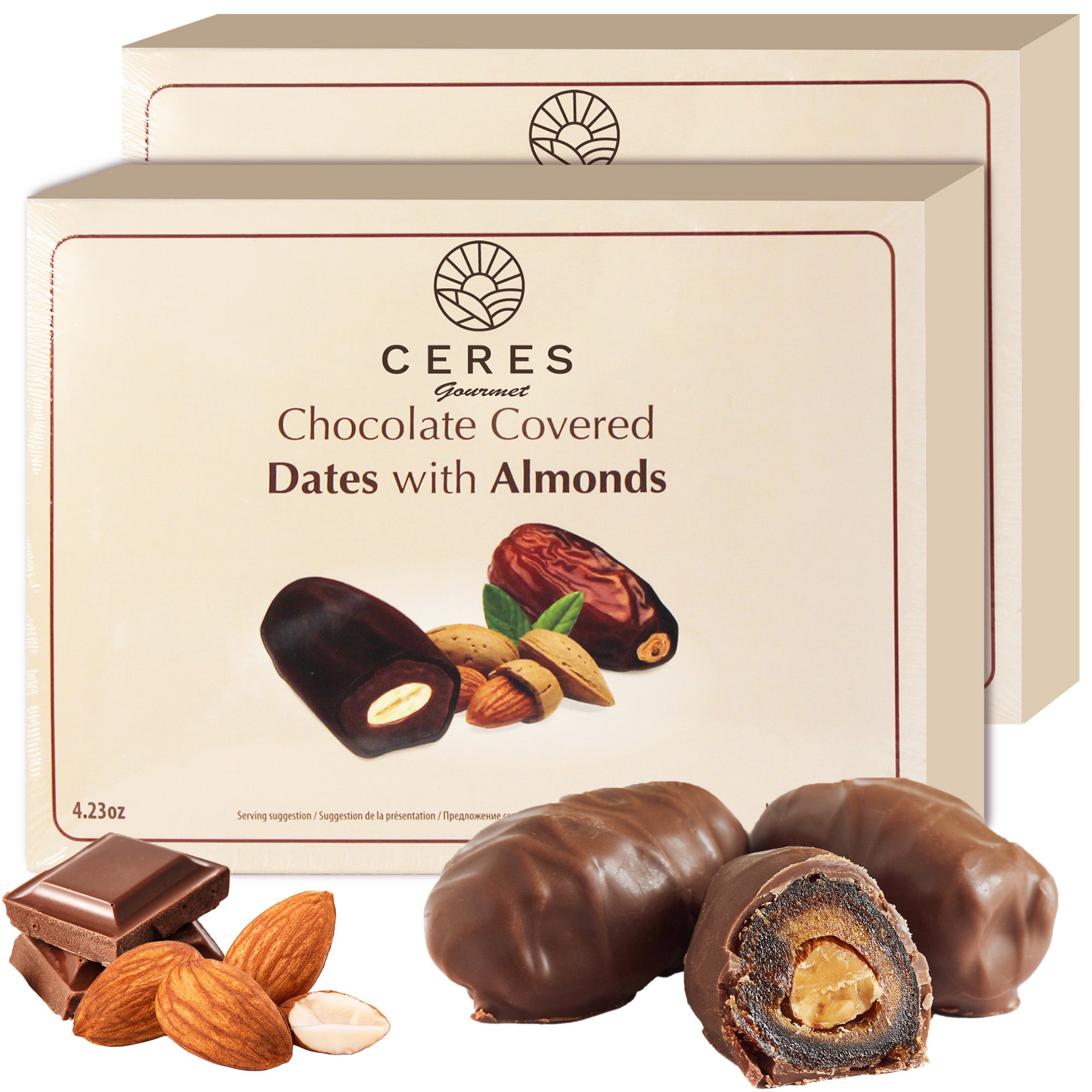 Dark Chocolate Coated Medjool Dates Stuffed with Almonds 2 Packs, 8.46 Oz