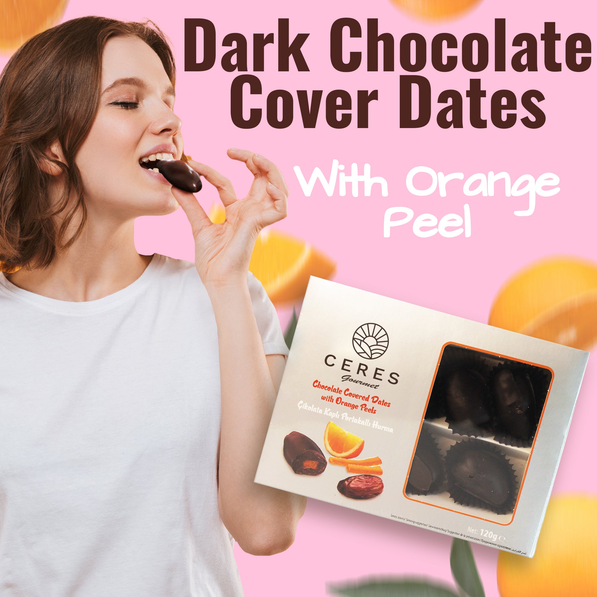 Dark Chocolate Coated Medjool Dates Stuffed with Orange Sticks 2 Packs - 8.46 Oz