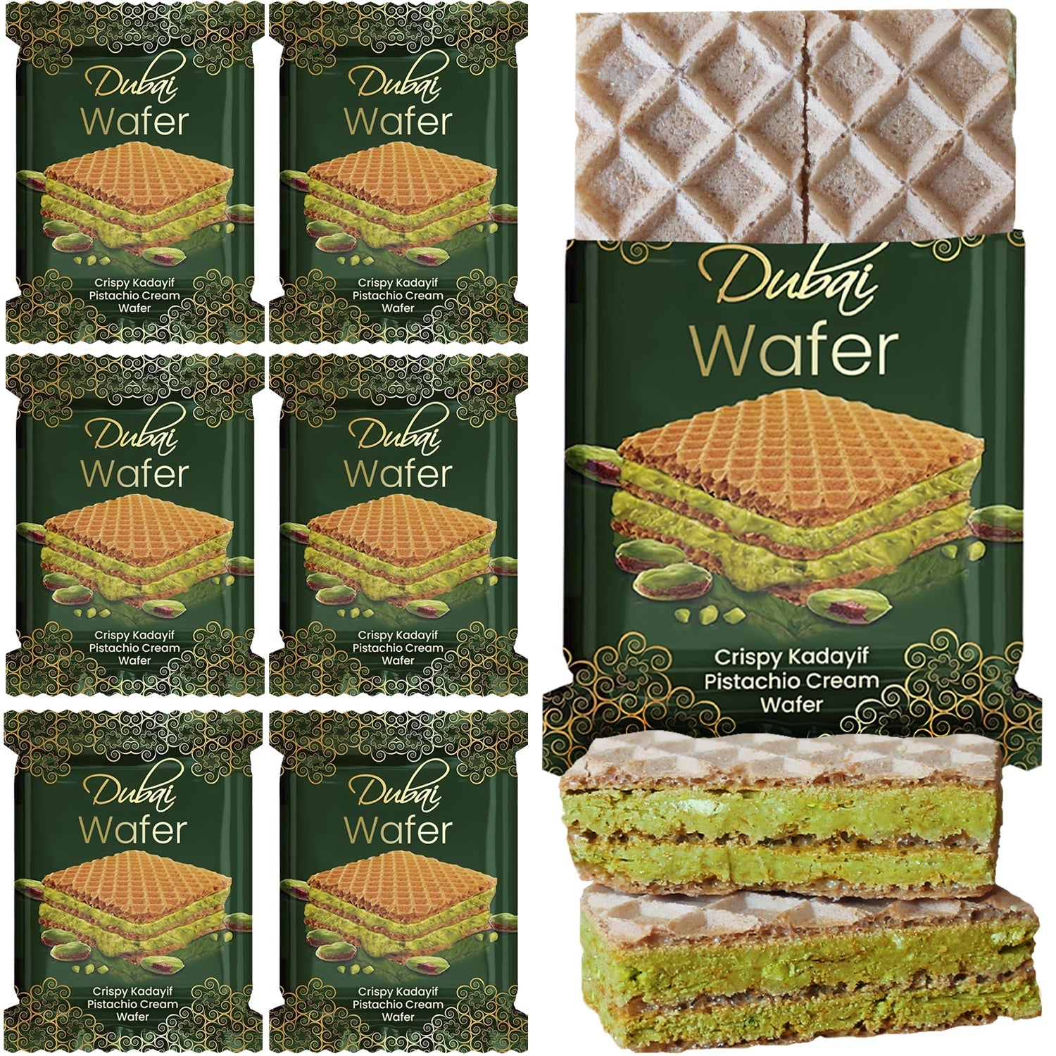 Dubai Chocolate Pistachio Wafer, 6 Pcs in Individually Pack