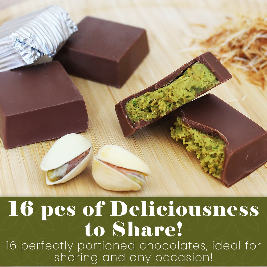 Dubai Knafah Pistachio Chocolate Bar, 16 Exquisite Chocolate Bite Sizes