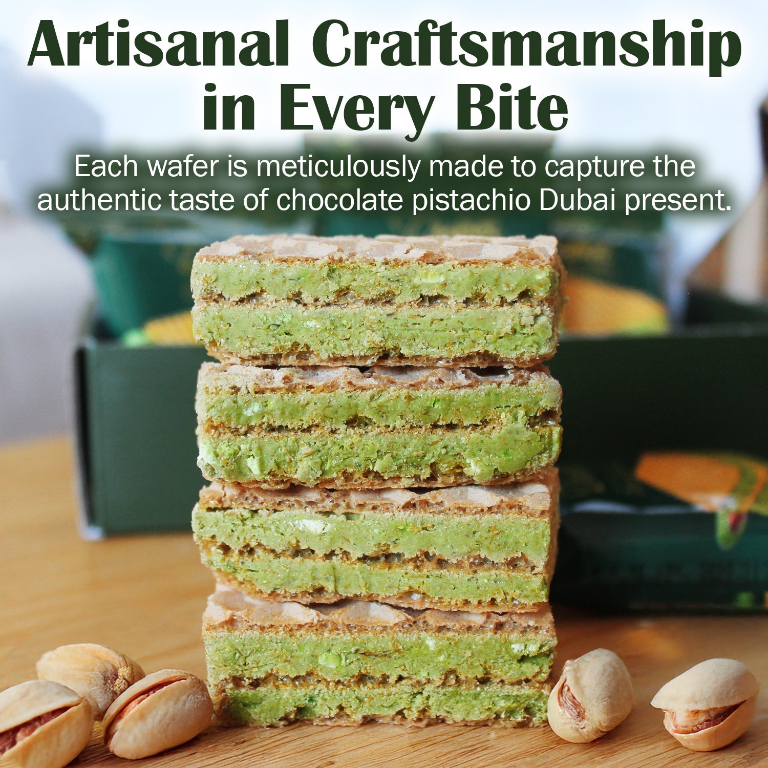 Dubai Chocolate Pistachio Wafer, 6 Pcs in Individually Pack