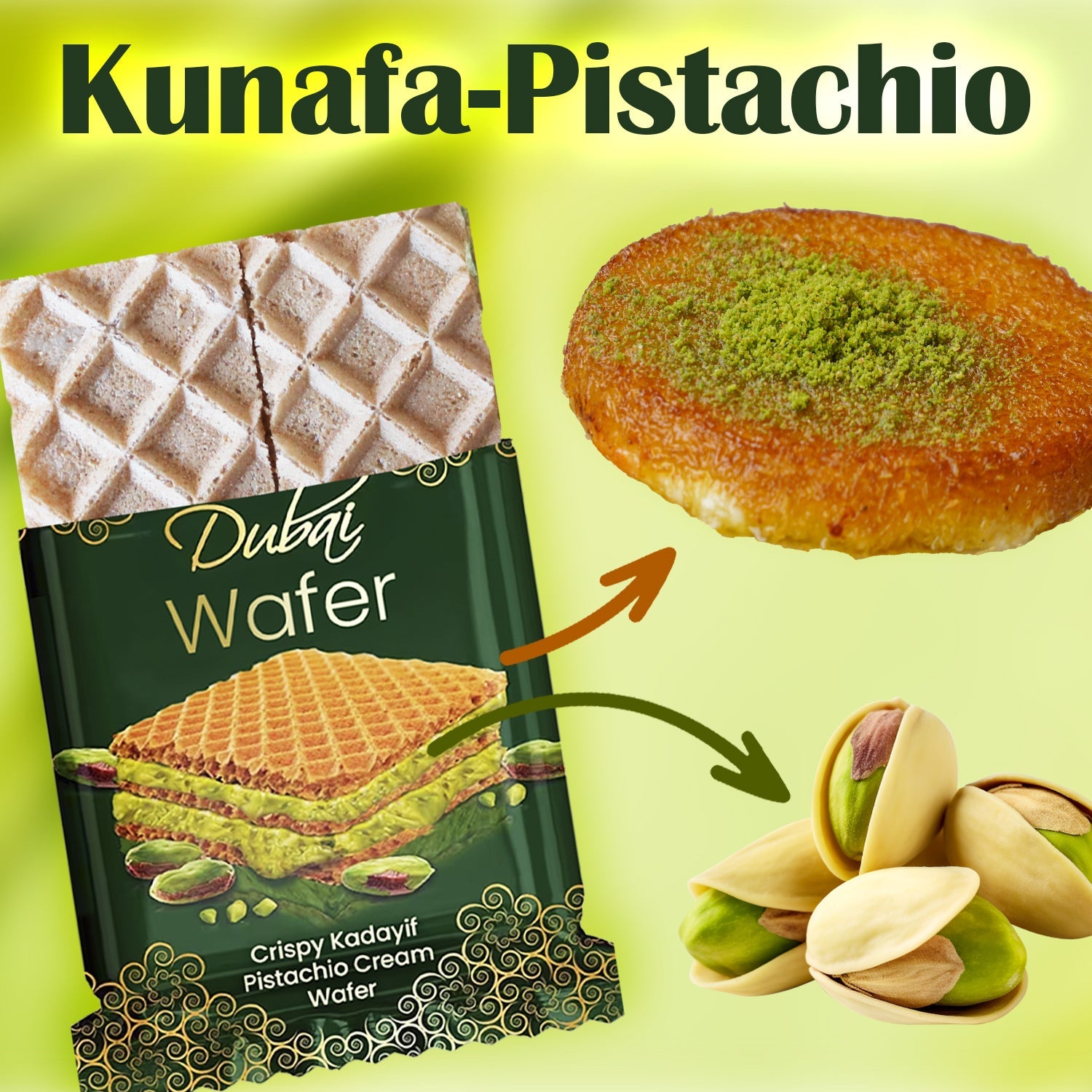 Dubai Chocolate Pistachio Wafer, 6 Pcs in Individually Pack